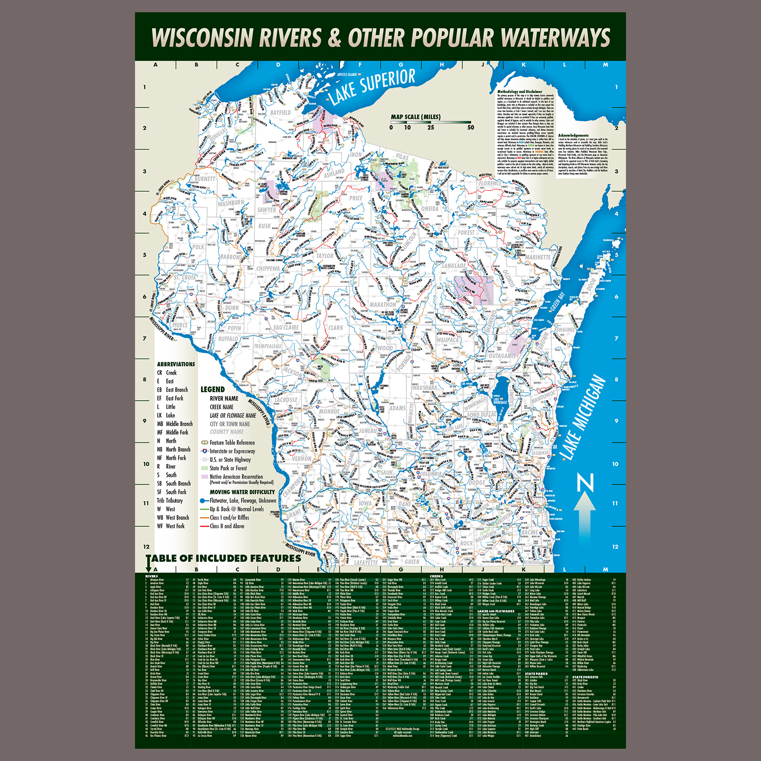 Wisconsin Rivers Poster   Paddling Map 24x36 